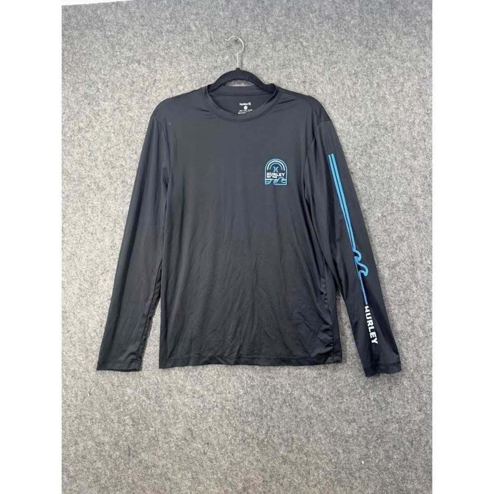Hurley Mens Long Sleeve Rash Guard Black Graphic Surf Swim Shirt Small